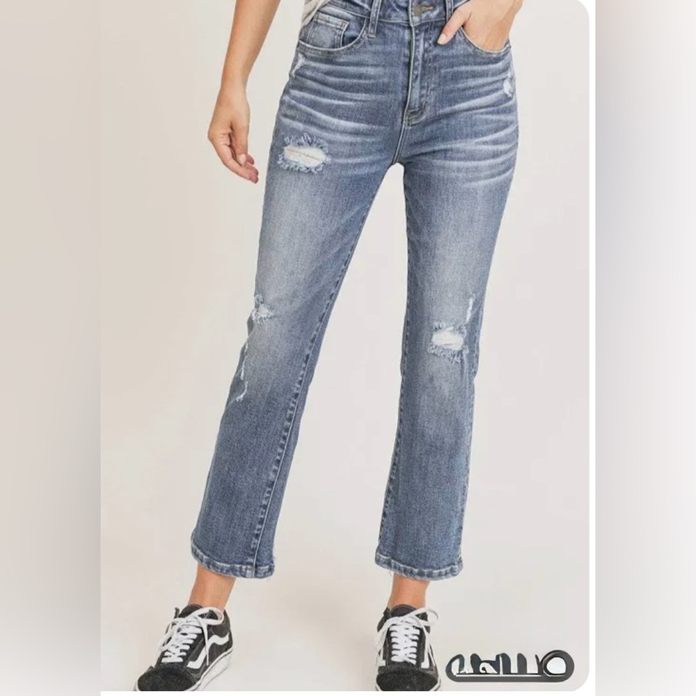 NWT Risen Mid Rise Vintage Straight Leg Jeans Size‎ 25 RDP1431 Distressed